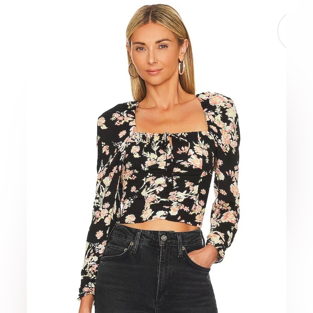 NWT Free People Hilary Print Keyhole Neck Top Size XL💕